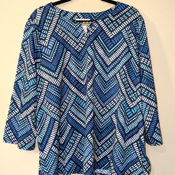 Alfred Dunner Women's Plus Size Blue Geometric Print Blouse – Size 3X - Picture 1 of 3